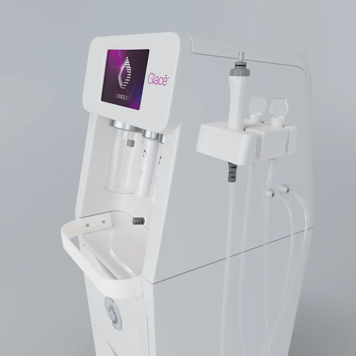 Candela Glacē hydrodermabrasion system with serum chambers, diamond-tip handpiece and dual cupping attachments
